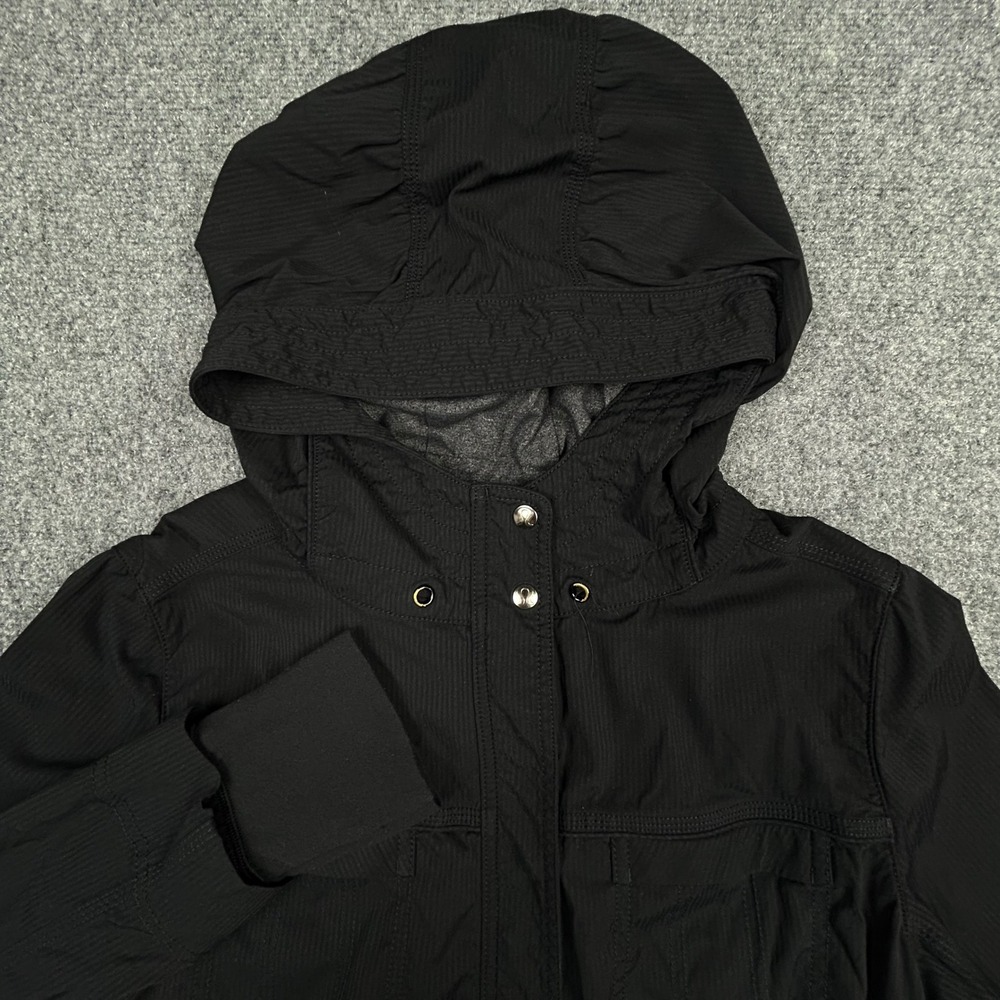 Lululemon Apres Practice Jacket Womens‎ 6 Black Hooded Drawstring Waist Anorak - Picture 2 of 13